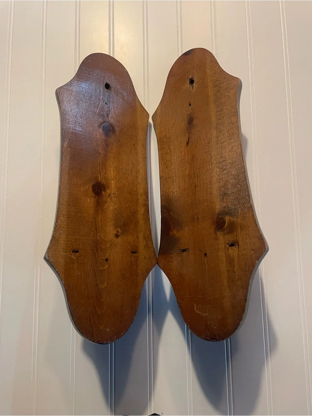 Vintage Wooden Wall Sconces in Dark Brown Walnut - Set of 2 #0215